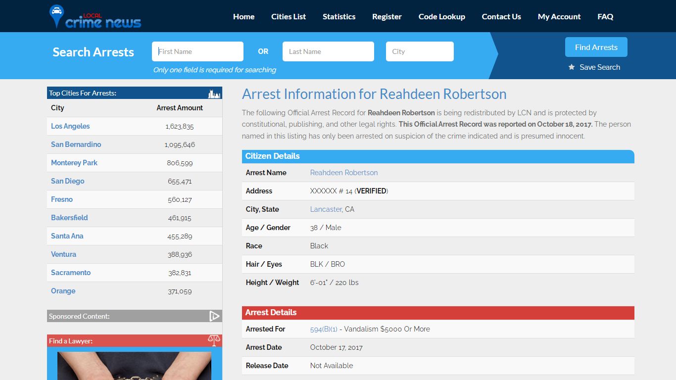 Reahdeen Robertson Arrest Record Details | Local Crime ...